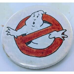 Rare White Vintage 1980s Ghostbusters Movie Badge A Minit Pinback Button